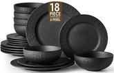 KINGSTONE Black Dinnerware Sets, 12-Piece Matte Marble Pattern Premium Porcelain, Place Setting with Dinner Plate, Salad Plate, Pasta Bowl, Microwave and Dishwasher Safe